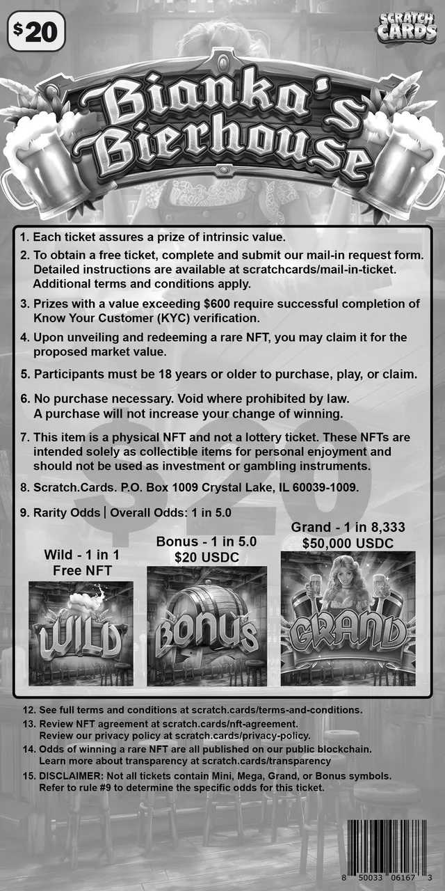 Bianka's Bierhouse ticket, back with rules and odds
