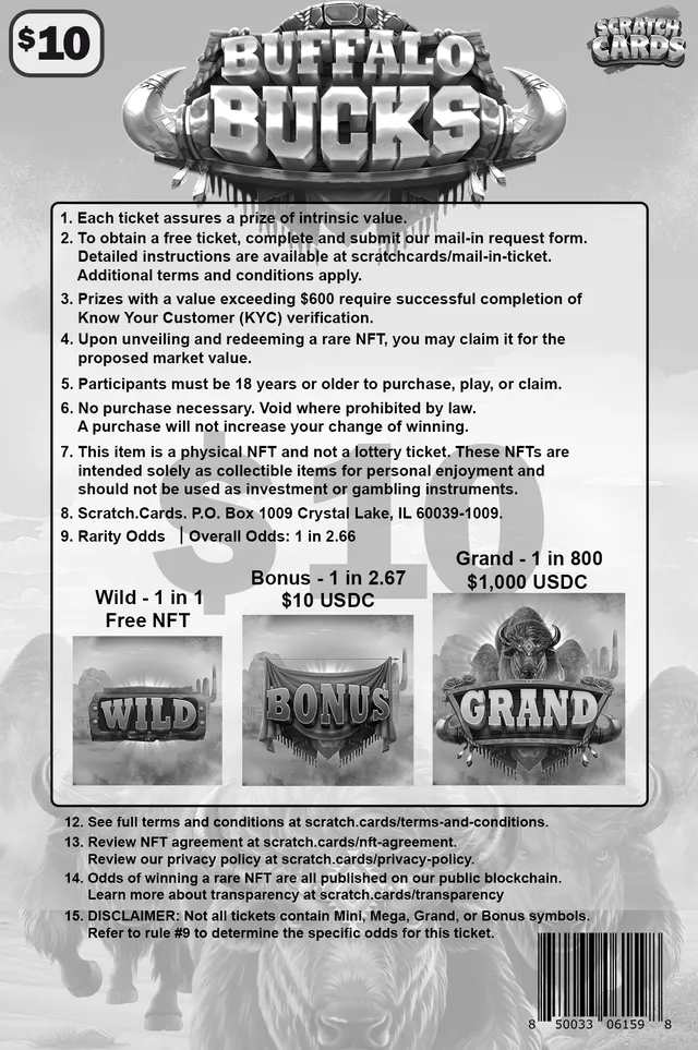 Buffalo Bucks ticket, back with rules and odds