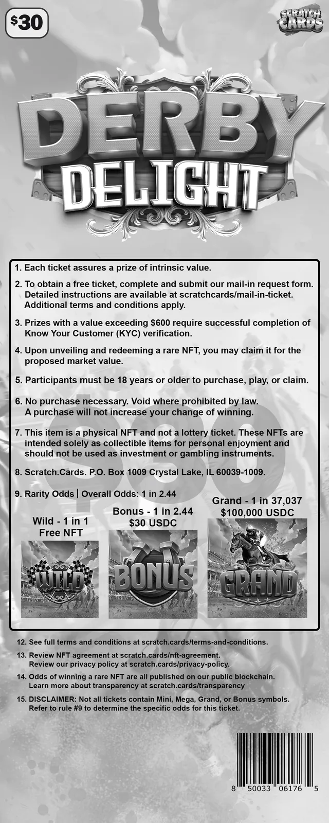 Derby Delight ticket, back with rules and odds