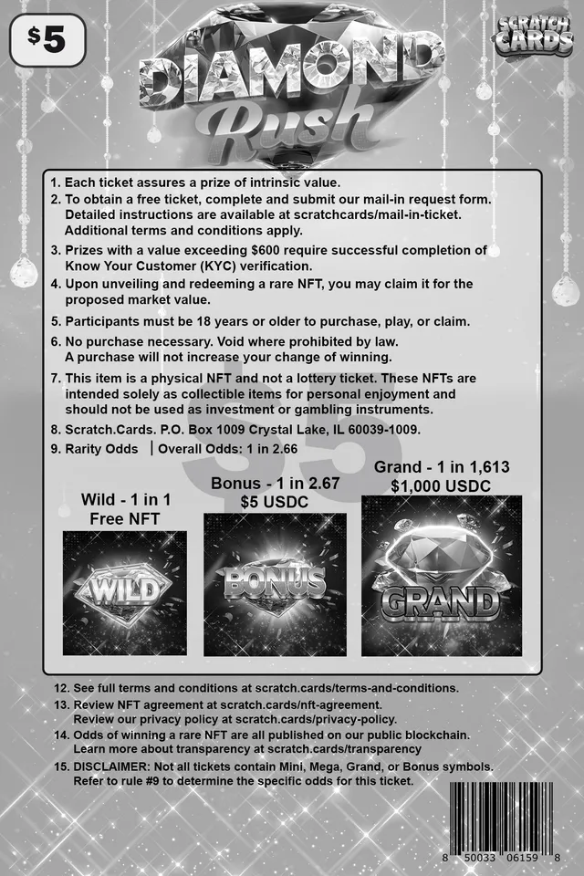 Diamond Rush ticket, back with rules and odds