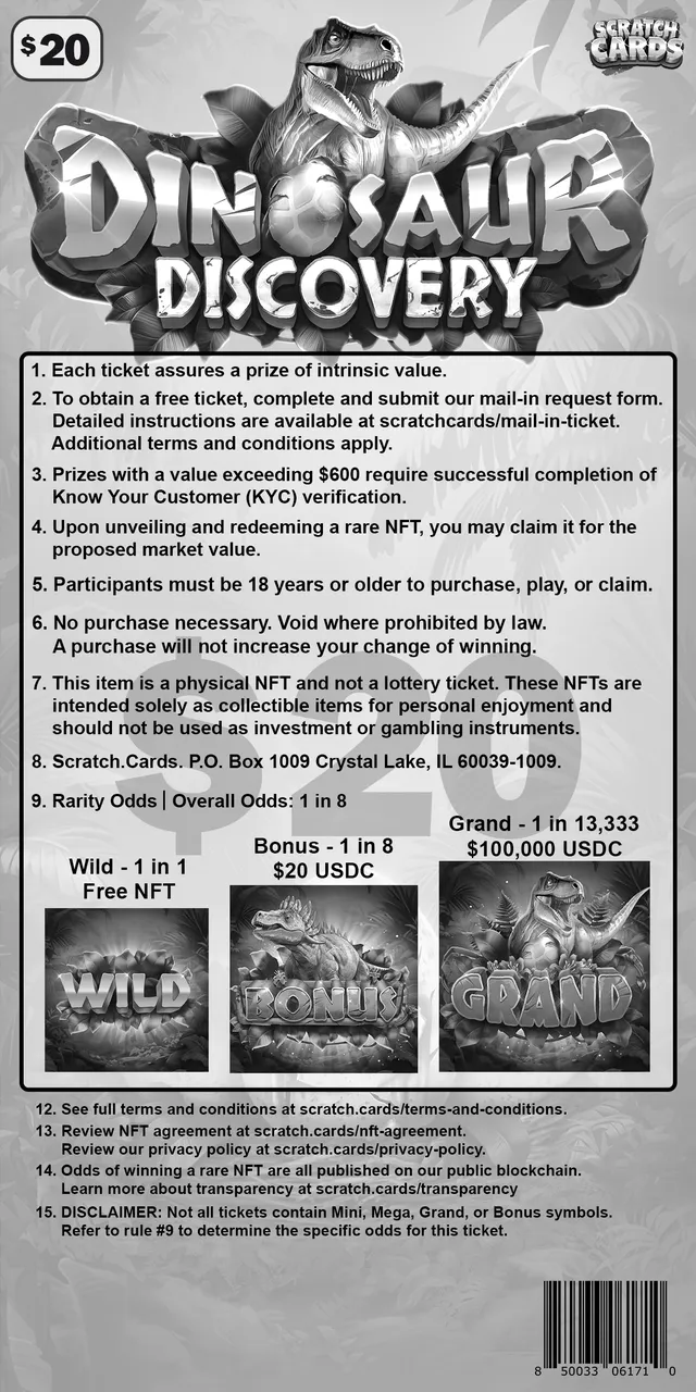 Dinosaur Discovery ticket, back with rules and odds