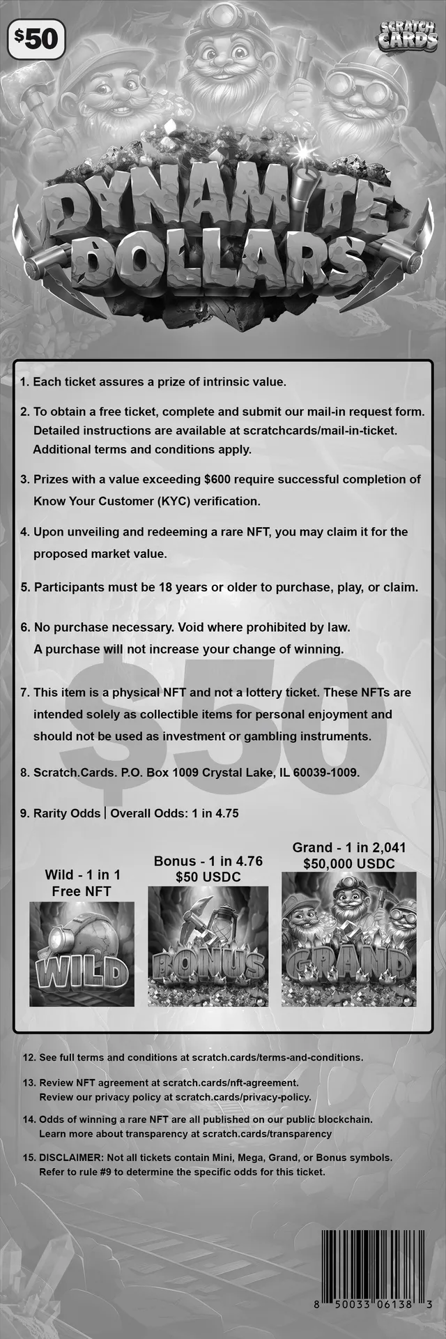Dynamite Dollars ticket, back with rules and odds