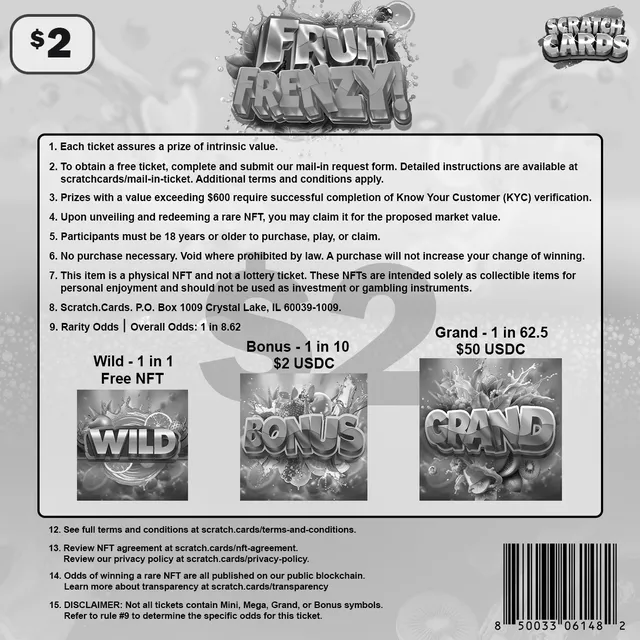 Fruit Frenzy ticket, back with rules and odds