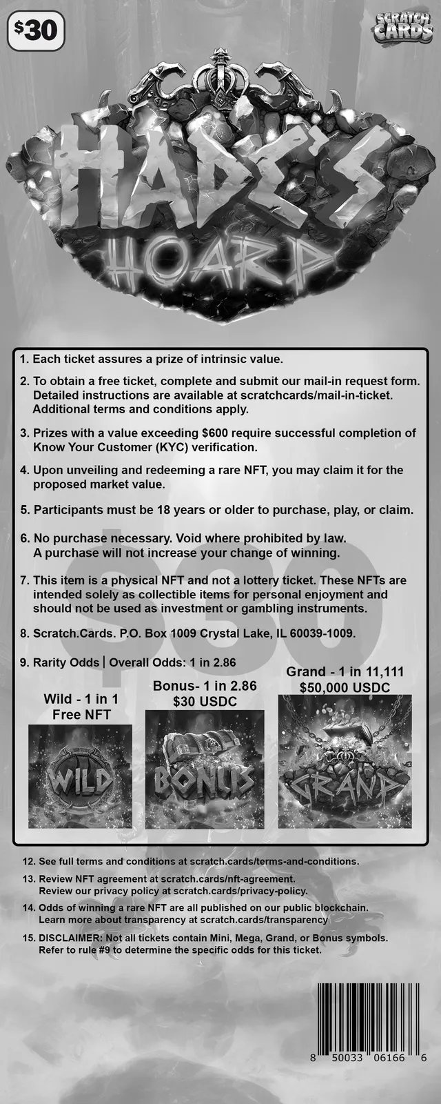 Hade's Hoard ticket, back with rules and odds
