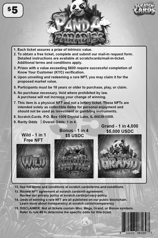 Panda Paradise ticket, back with rules and odds