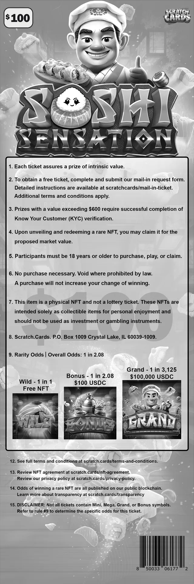 Sushi Sensation ticket, back with rules and odds