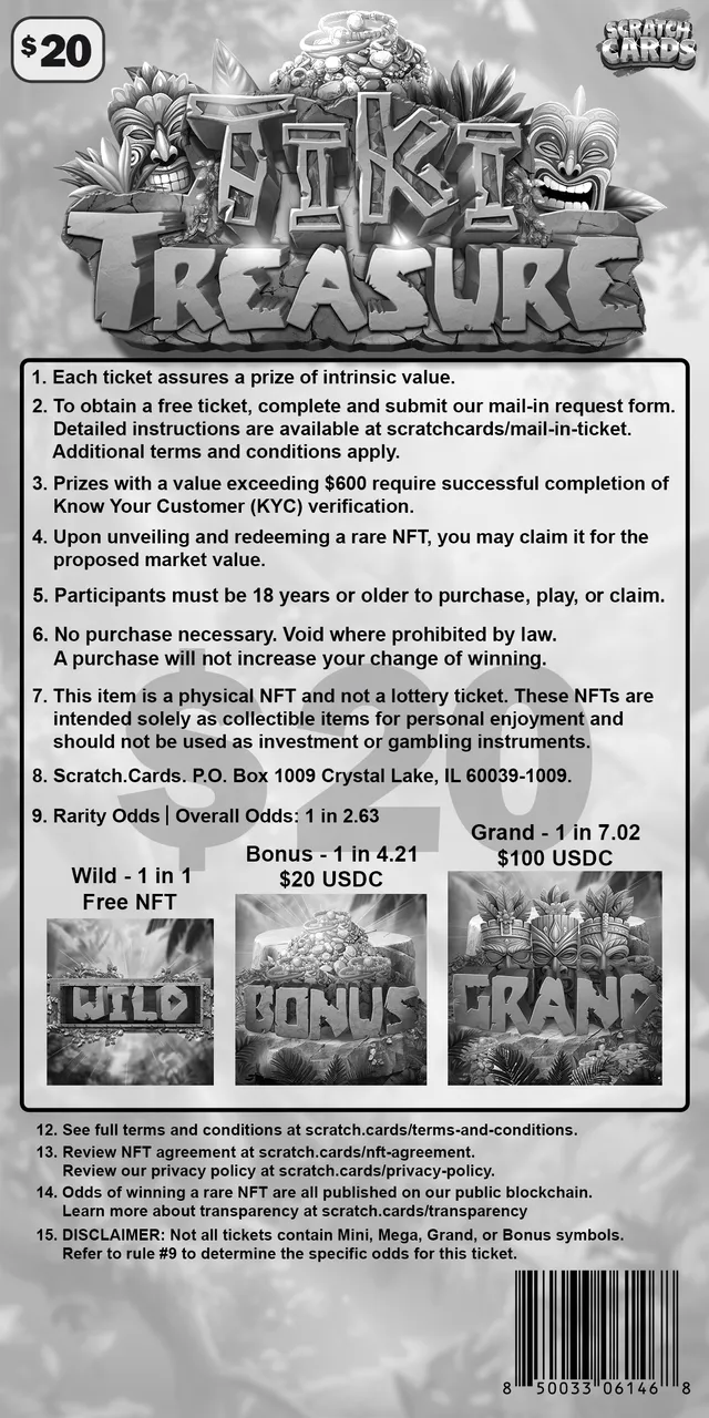 Tiki Treasure ticket, back with rules and odds